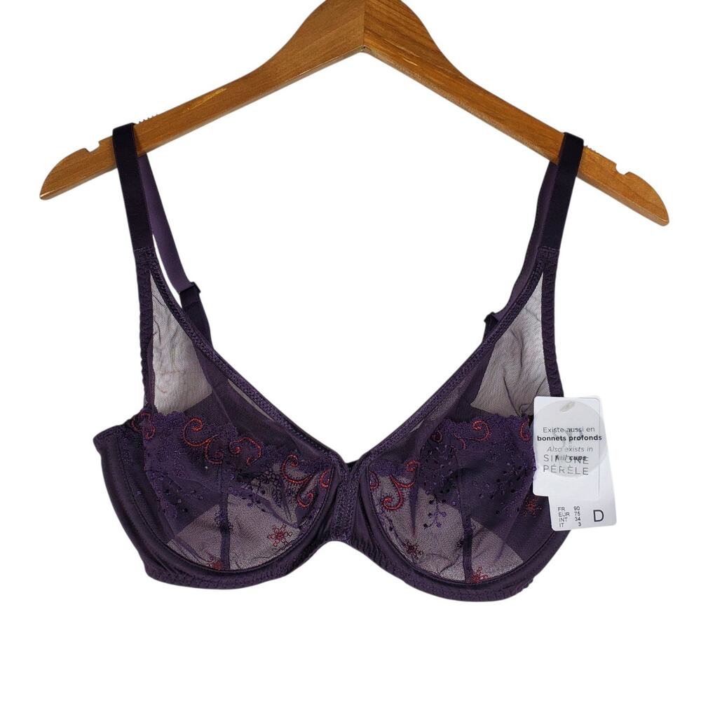 NEW Simone Perele Delice Full Coverage Plunge Bra 34D Unlined Underwire Sheer